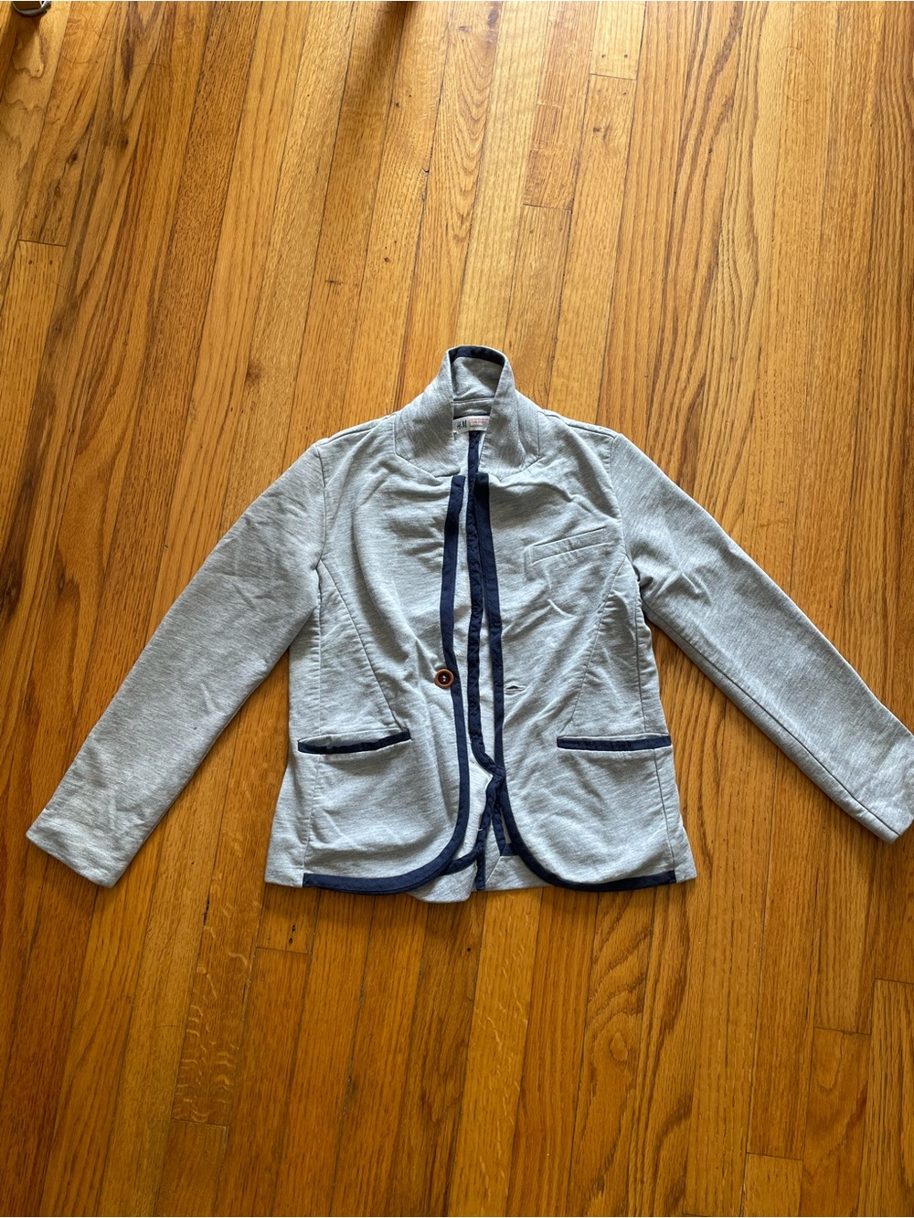 Kids Light Gray Knit Blazer with Navy Trim
